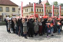 Rozdawane flagi, biało-czerwone policzki - radosny 2 Maja